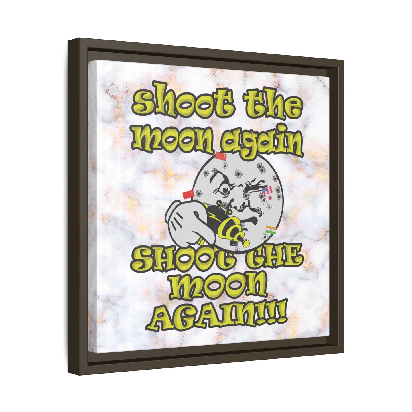 shoot the moon again - framed canvas art (white marble)