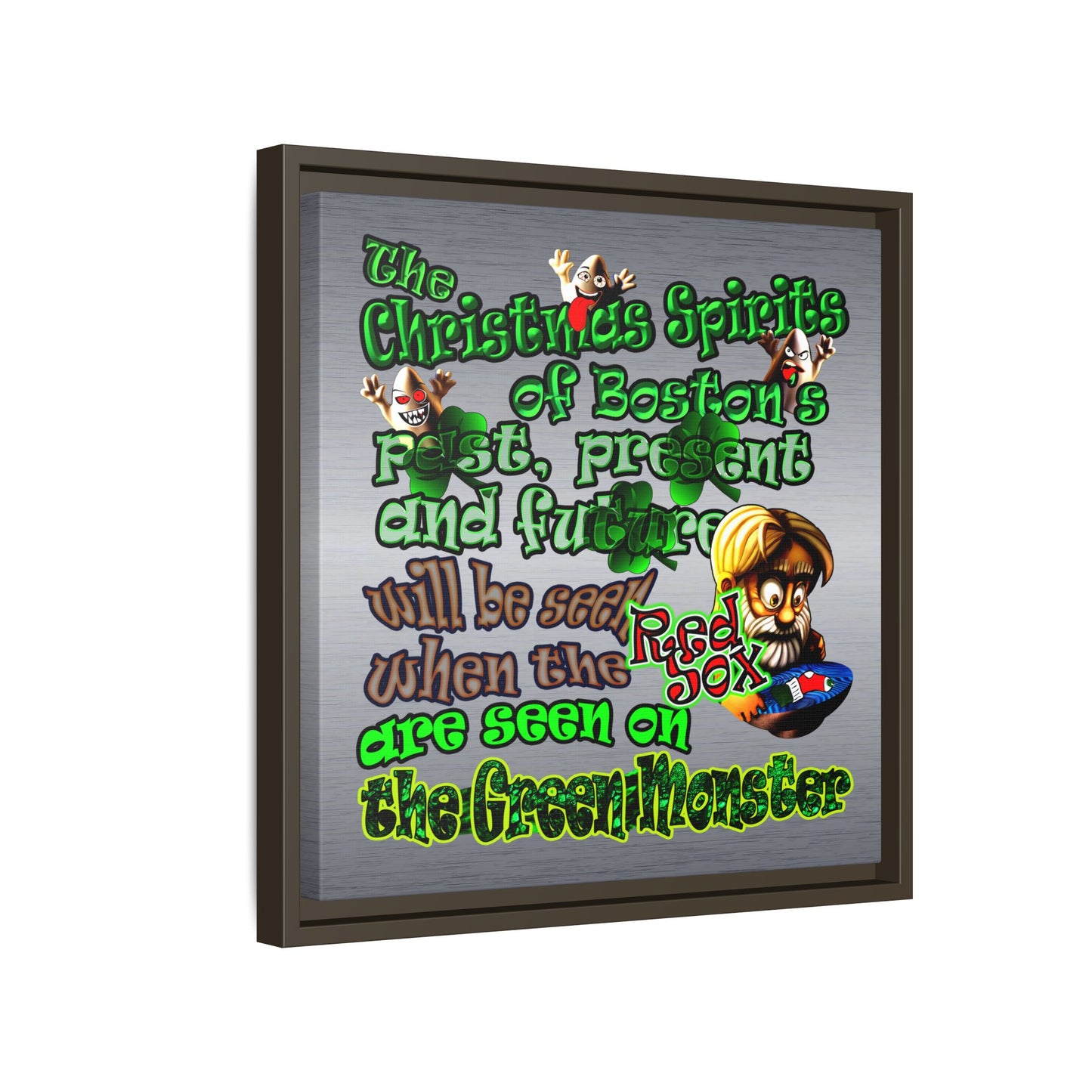 christmas spirits of boston - framed canvas art (brushed nickel)