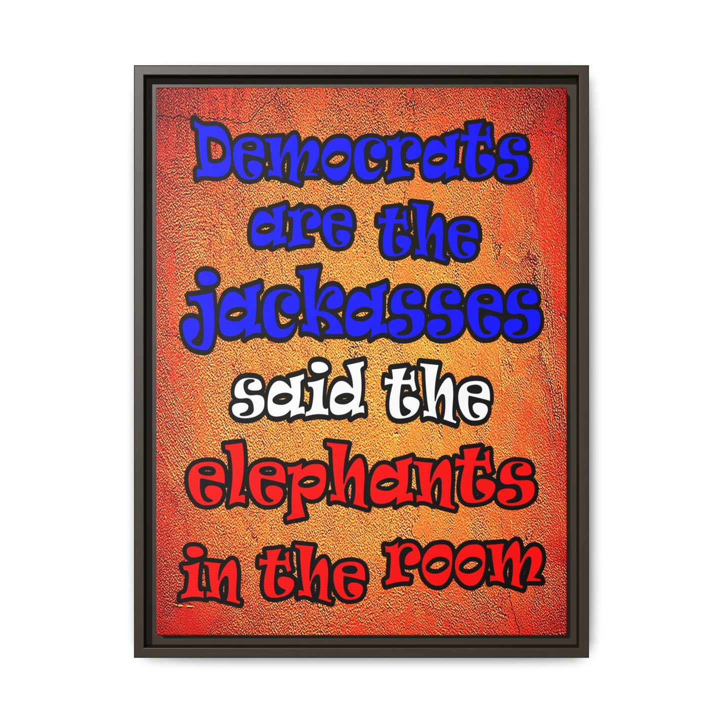 donkeys and elephants - framed canvas art (burnt orange)