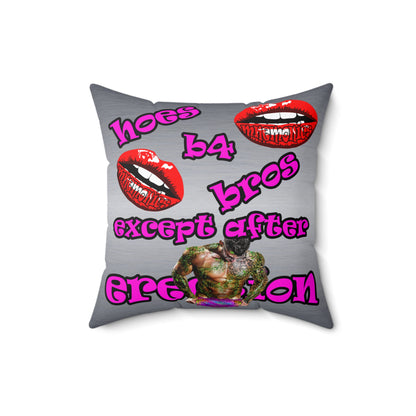 hoes b4 bros - Spun Polyester Square Pillow - (brushed nickel)