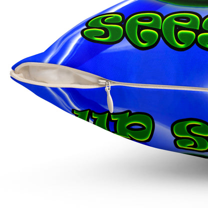 green monster - Spun Polyester Square Pillow - (blue-white wave)