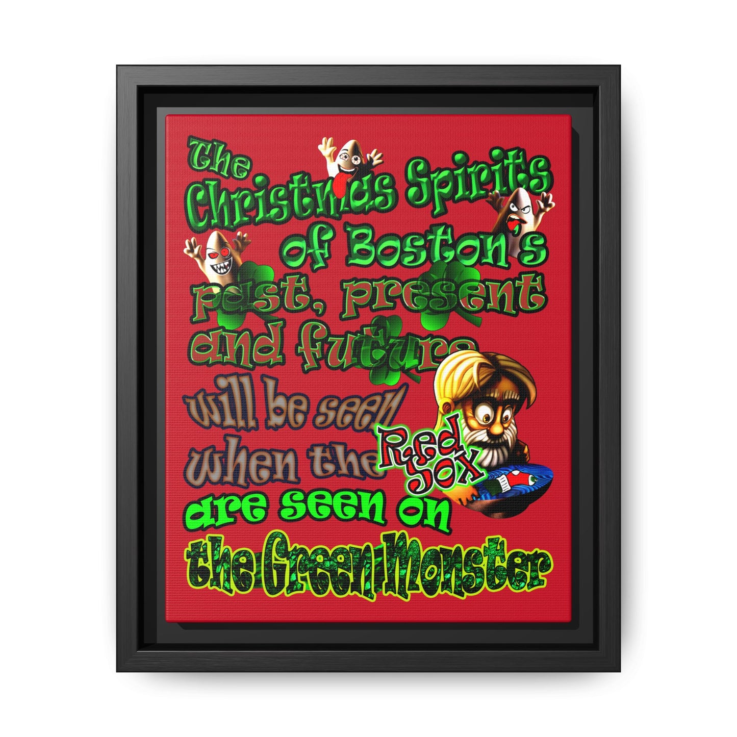 christmas spirits of boston - framed canvas art (dark red)