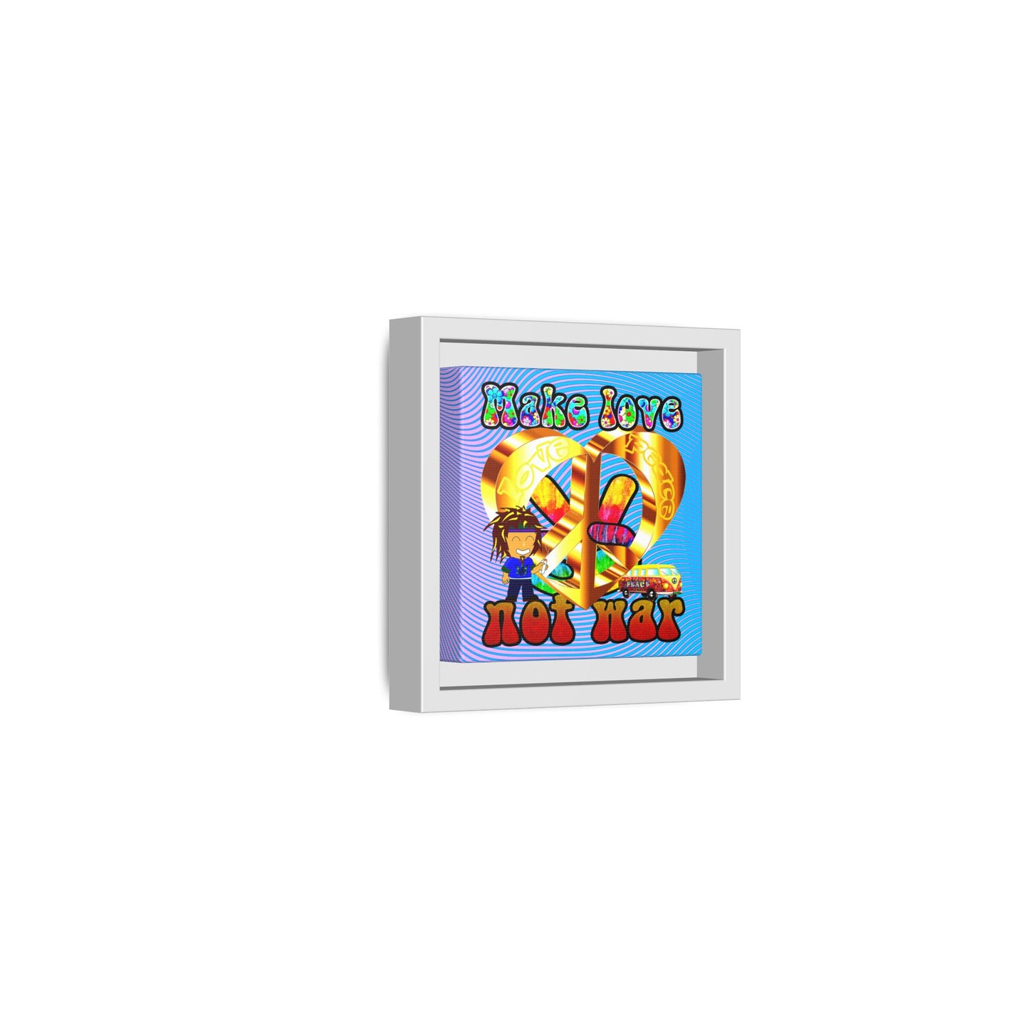 love peace - framed canvas art (light blue-purple wave)