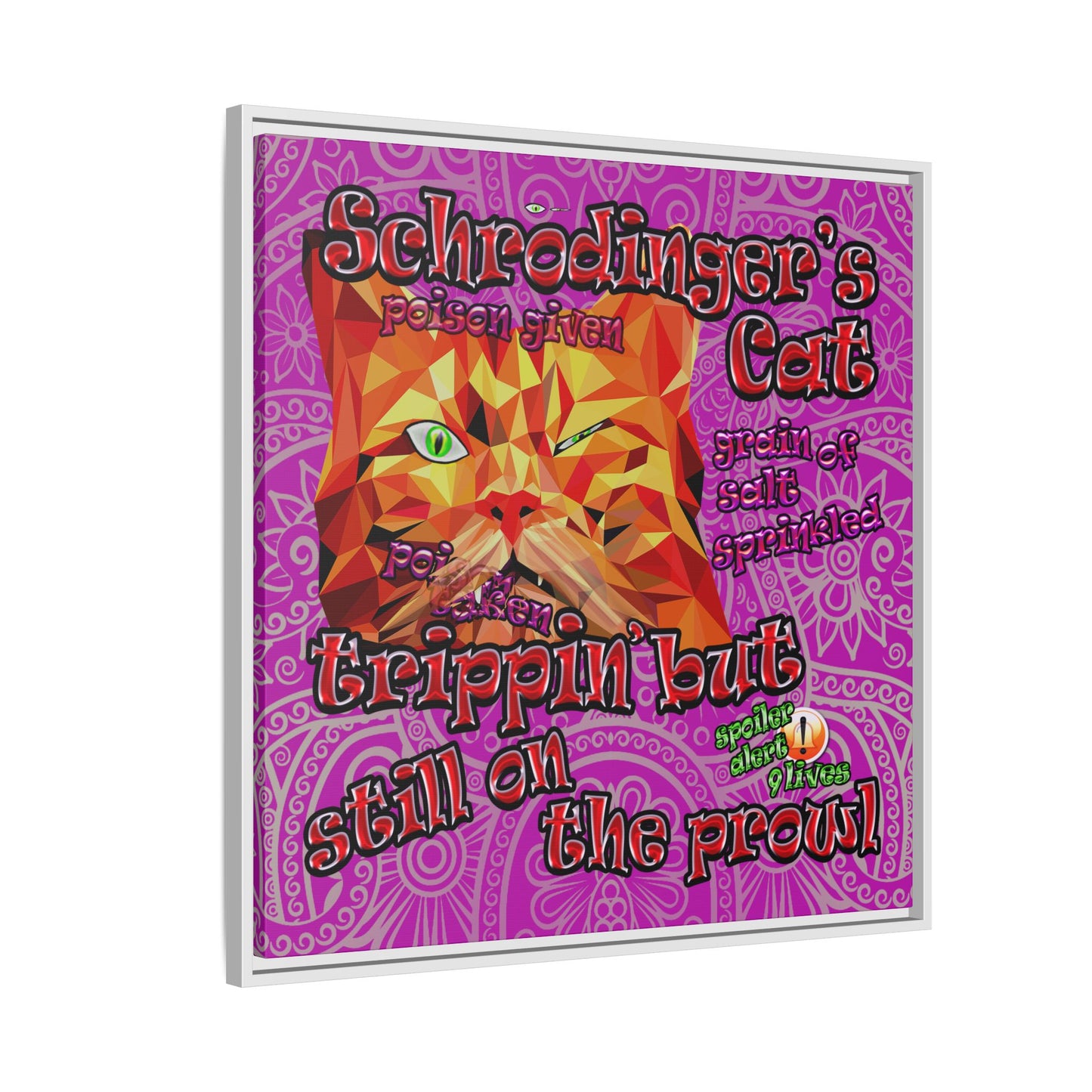 schrodinger's cat - framed canvas art (pink swirl)