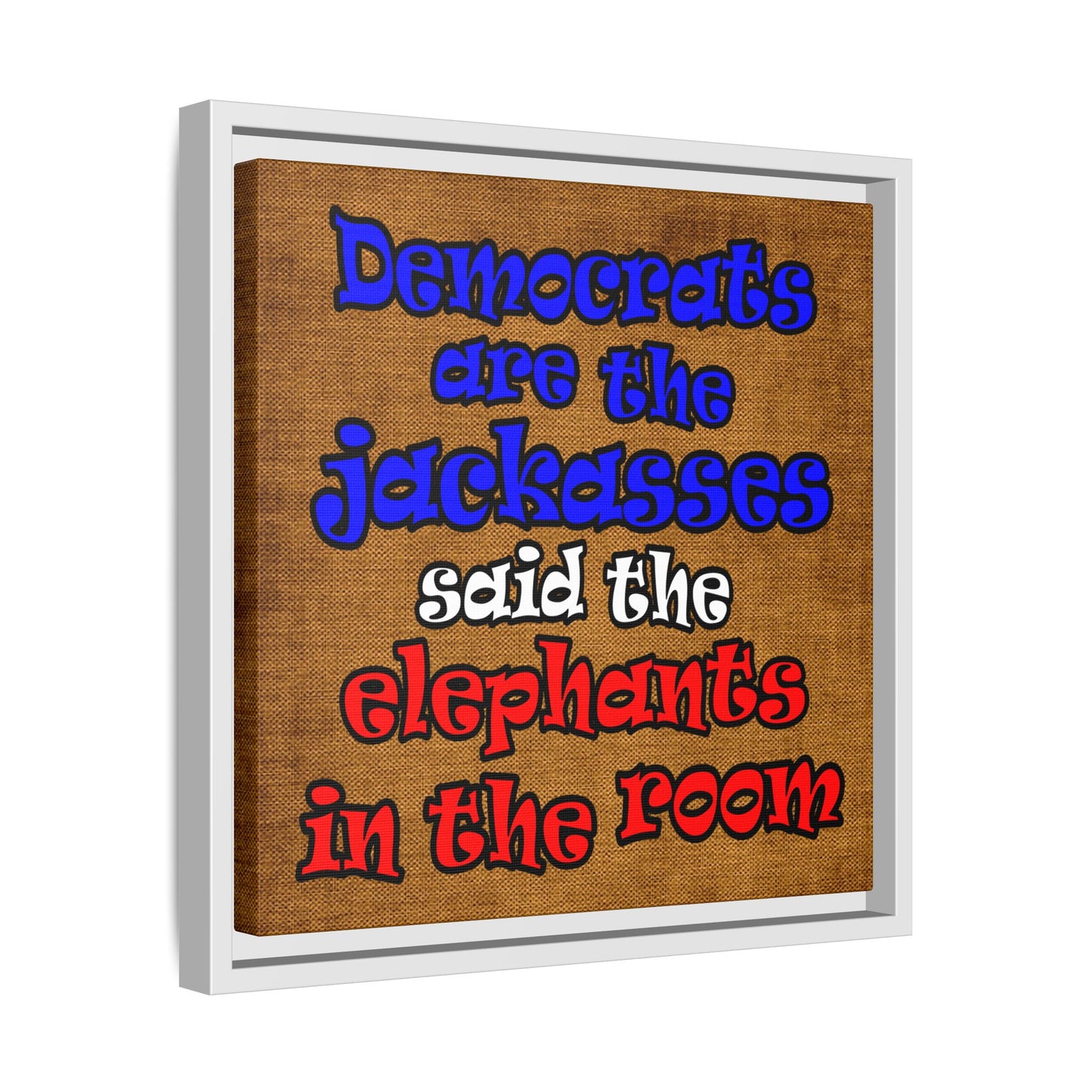 donkeys and elephants - framed canvas art (brown papyrus)