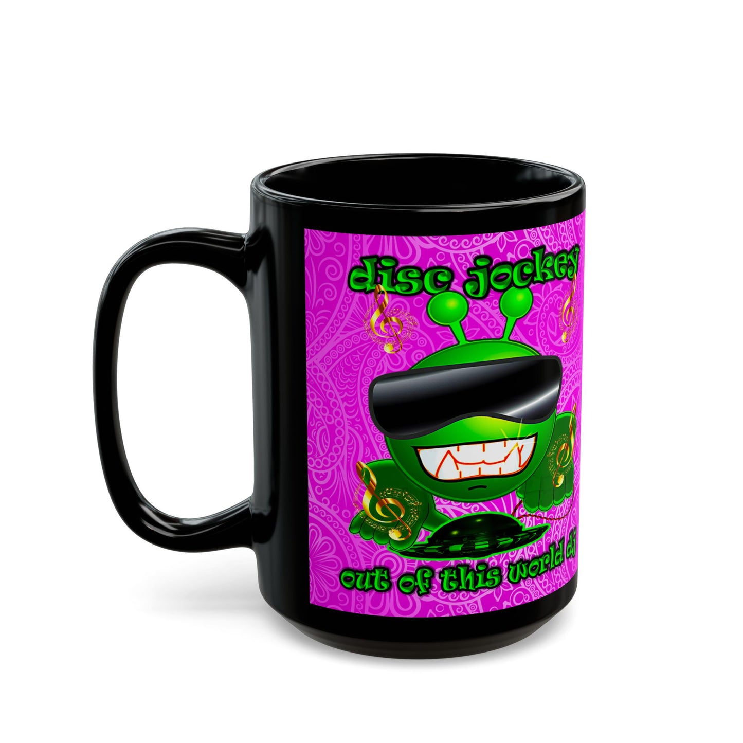 disc jockey - Black Mug (pink swirl)