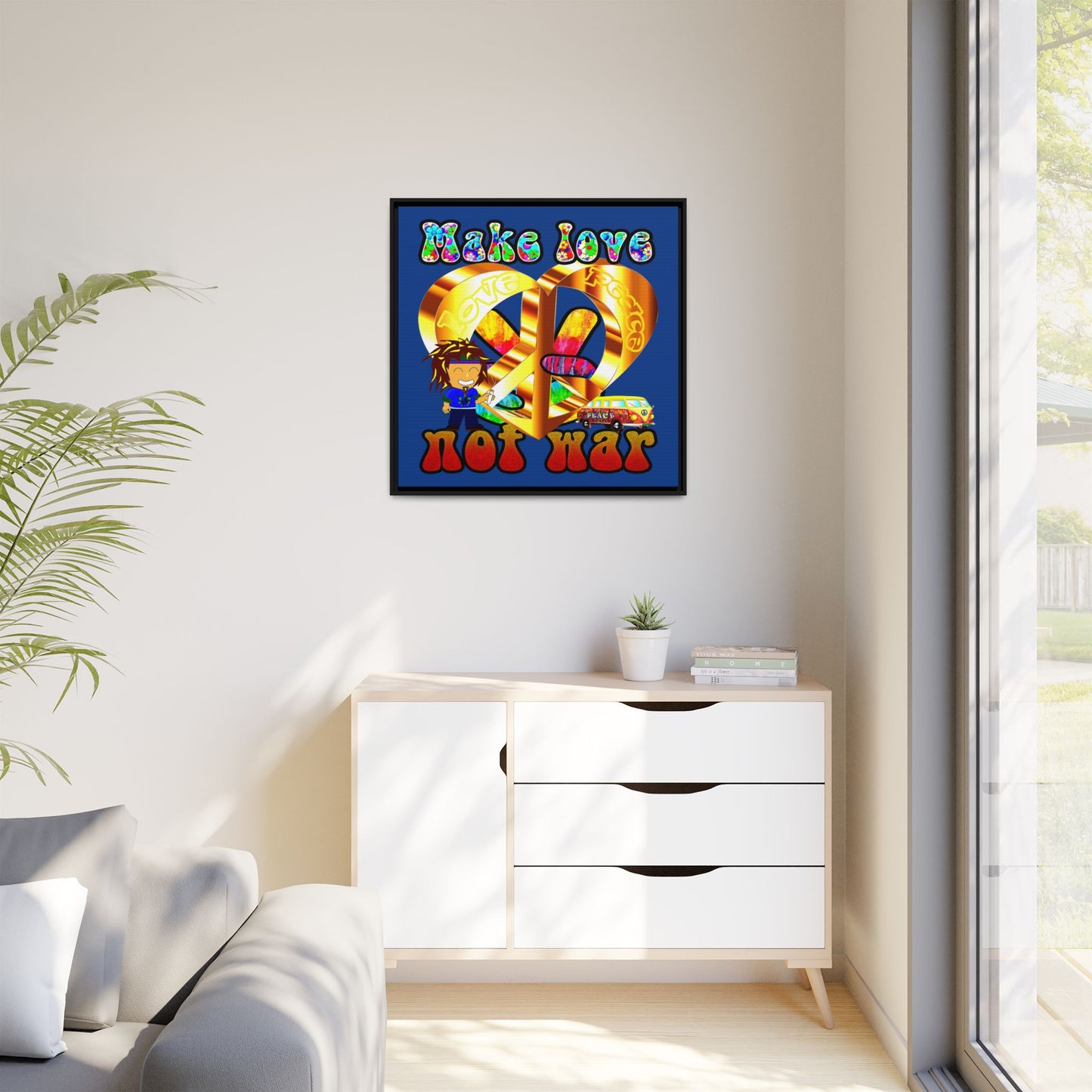 love peace - framed canvas art (dark blue)