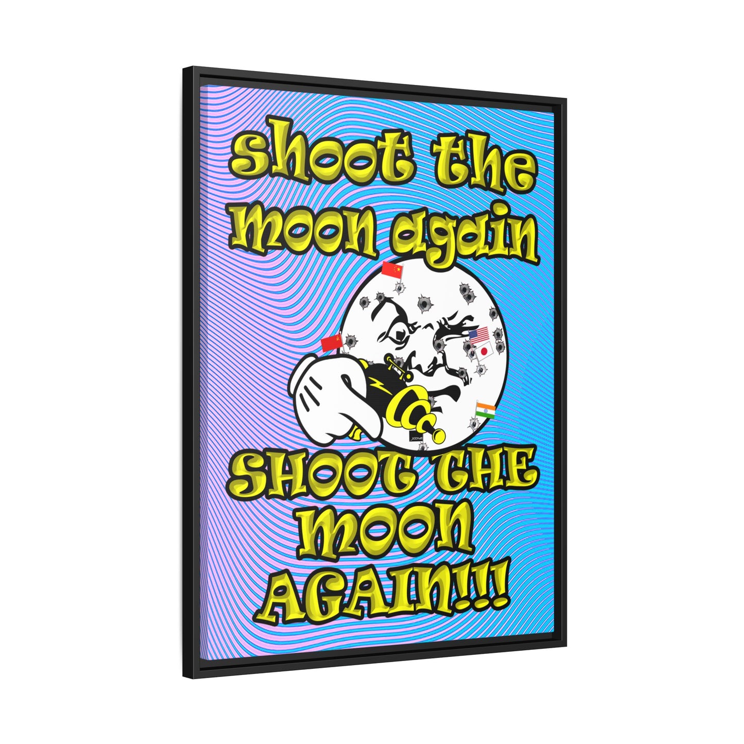 shoot the moon again - framed canvas art (light blue-purple wave)
