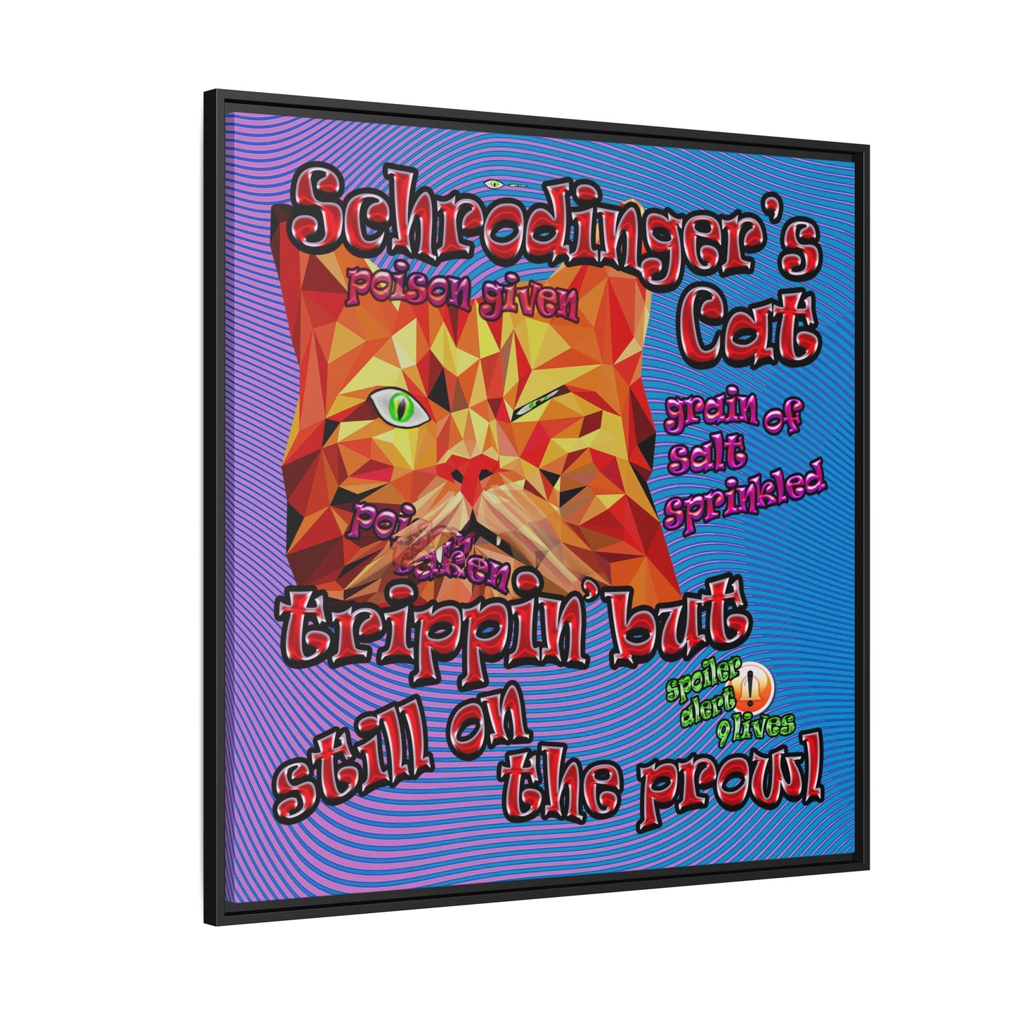 schrodinger's cat - framed canvas art (light blue-purple wave)