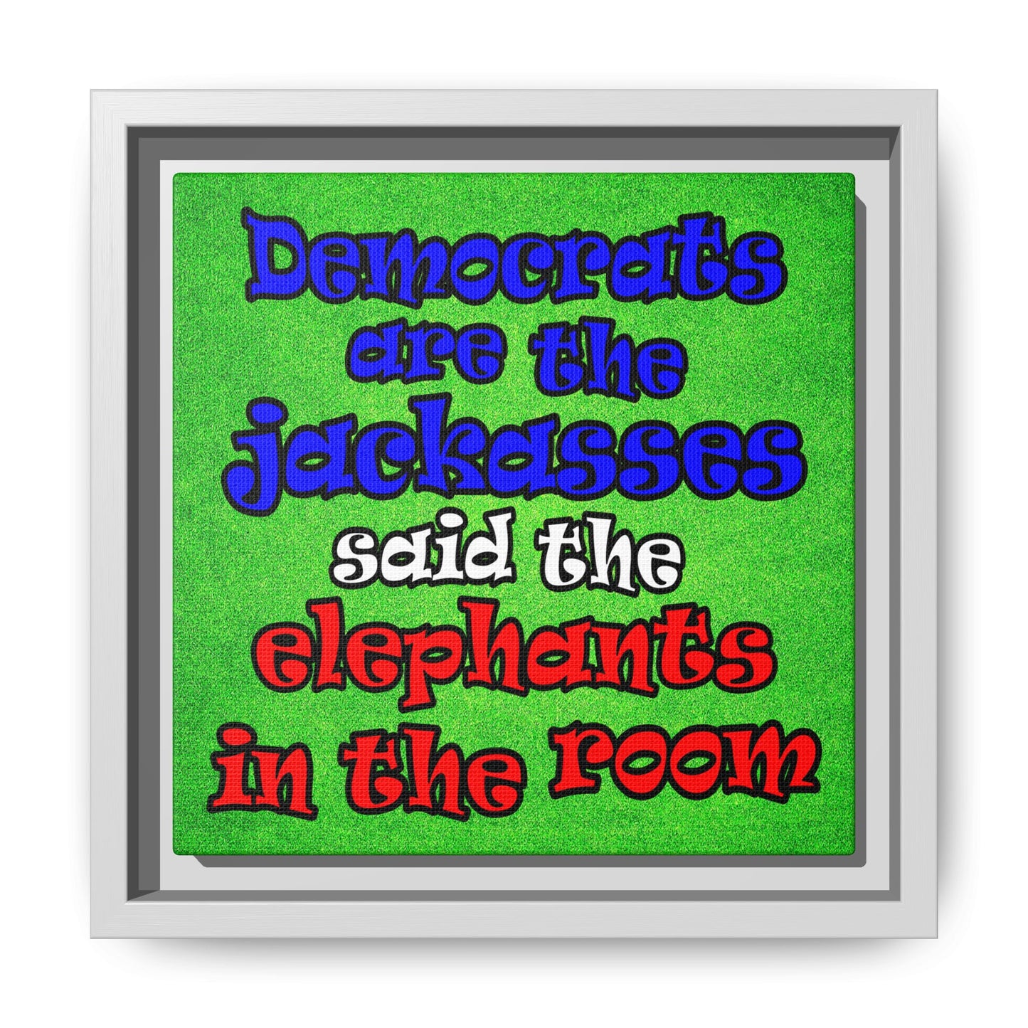donkeys and elephants - framed canvas art (green turf)