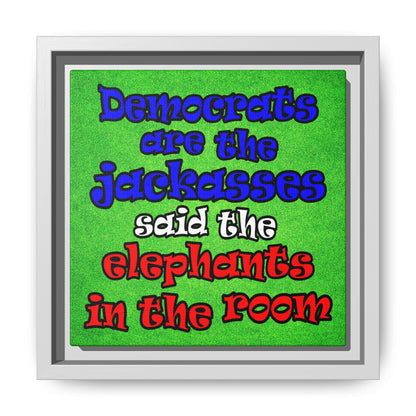 donkeys and elephants - framed canvas art (green turf)