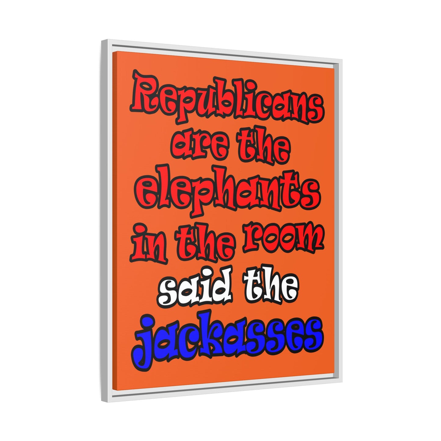 donkeys and elephants - framed canvas art (orange)