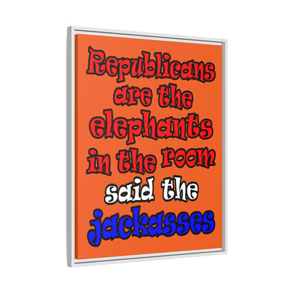 donkeys and elephants - framed canvas art (orange)
