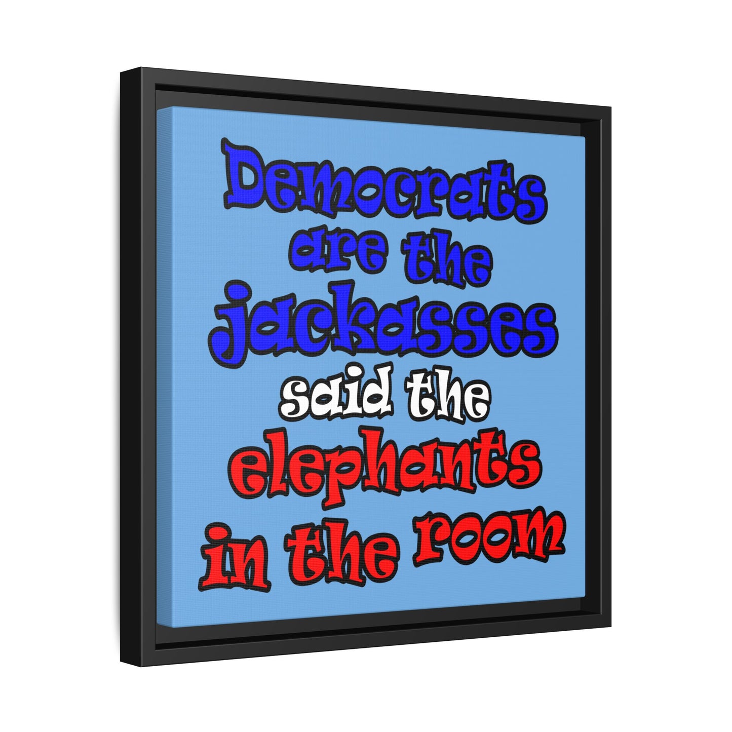 donkeys and elephants - framed canvas art (light blue)