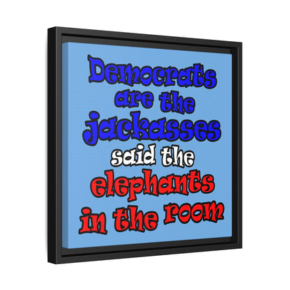 donkeys and elephants - framed canvas art (light blue)