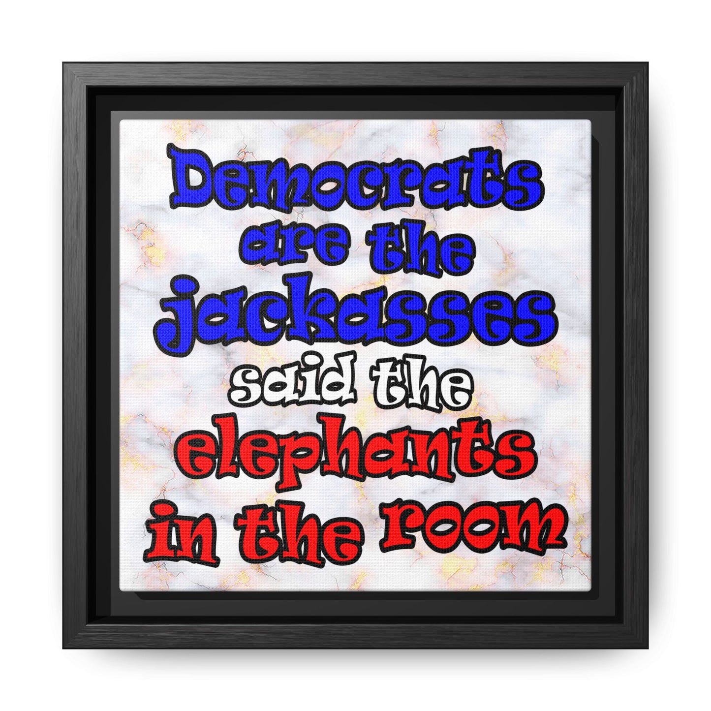 donkeys and elephants - framed canvas art (white marble)