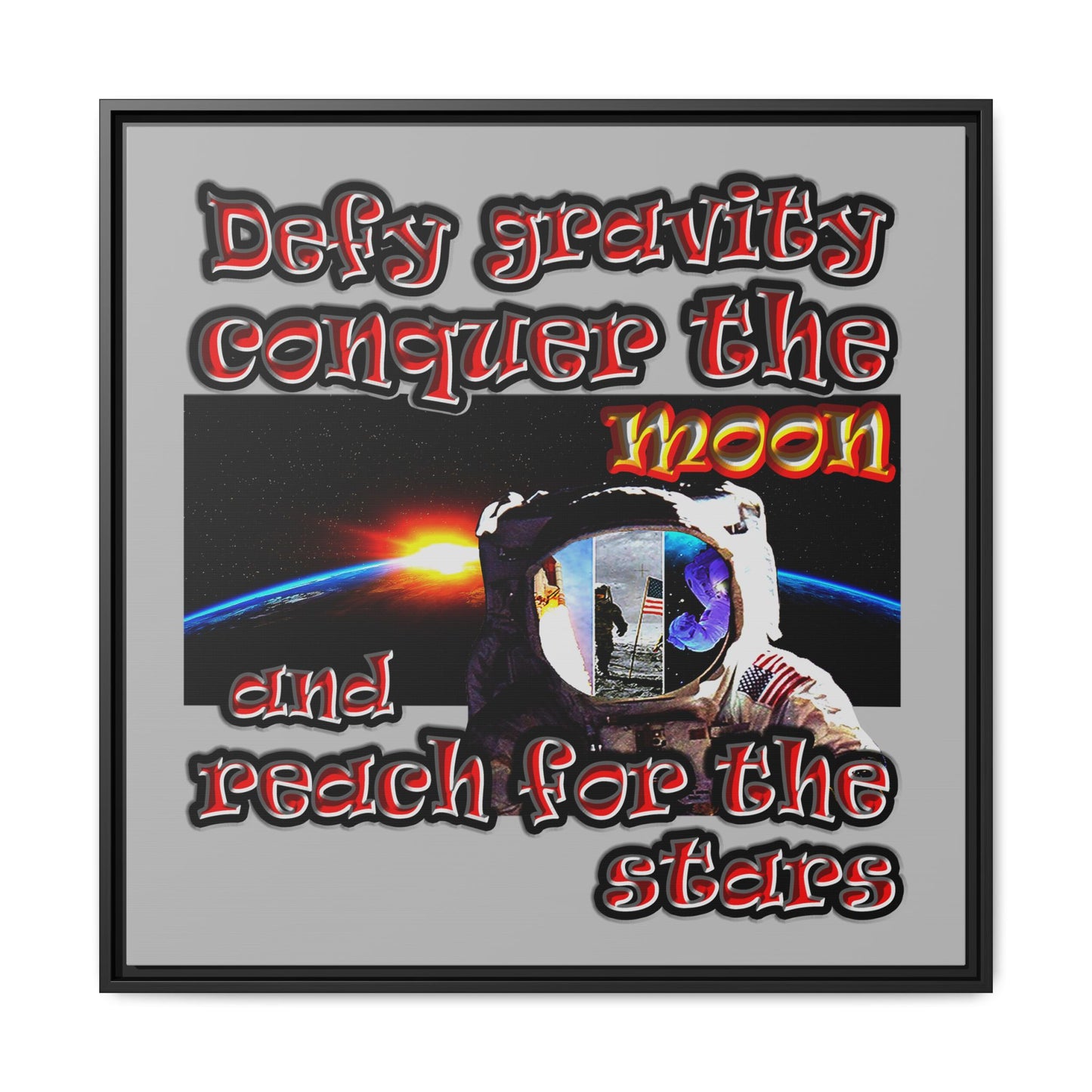 defy conquer reach - framed canvas art (light grey)