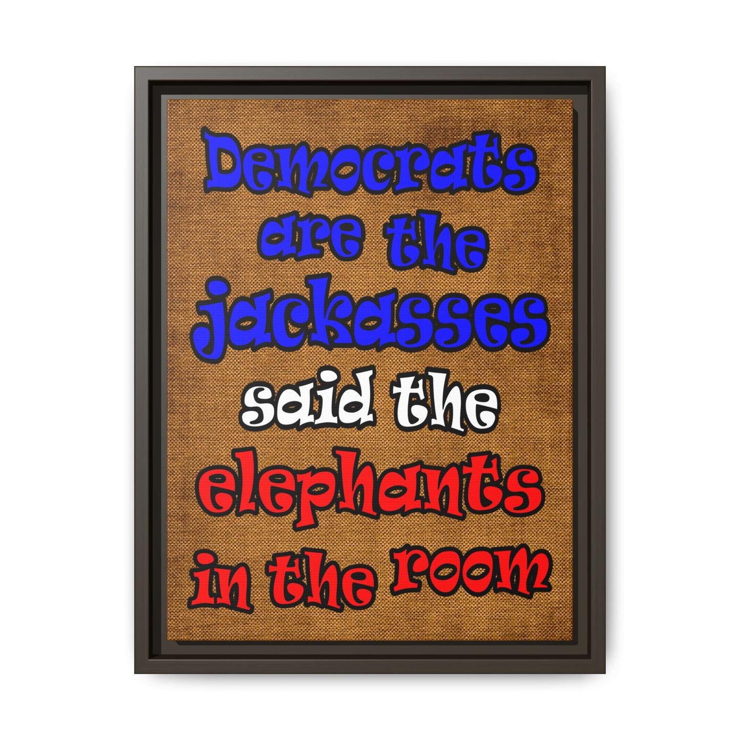 donkeys and elephants - framed canvas art (brown papyrus)