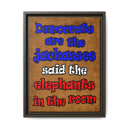 donkeys and elephants - framed canvas art (brown papyrus)