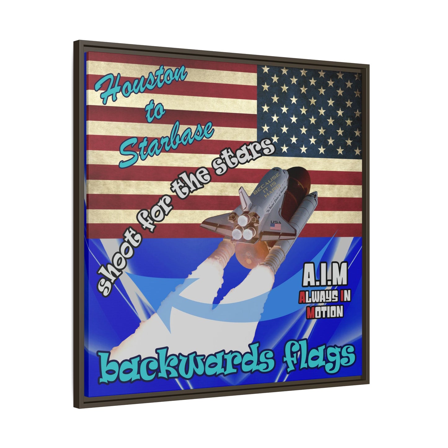 shoot for the stars - framed canvas art (blue-white wave)