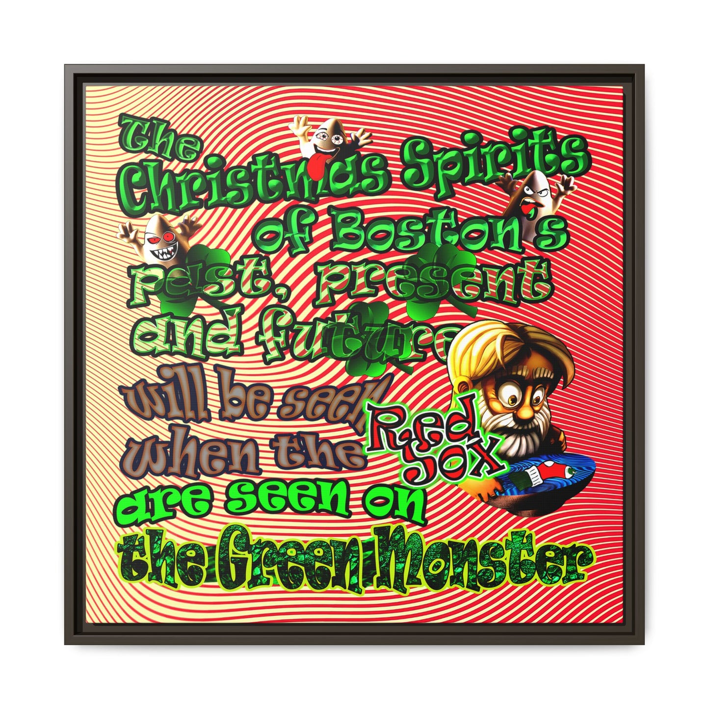 christmas spirits of boston - framed canvas art (yellow-orange wave)