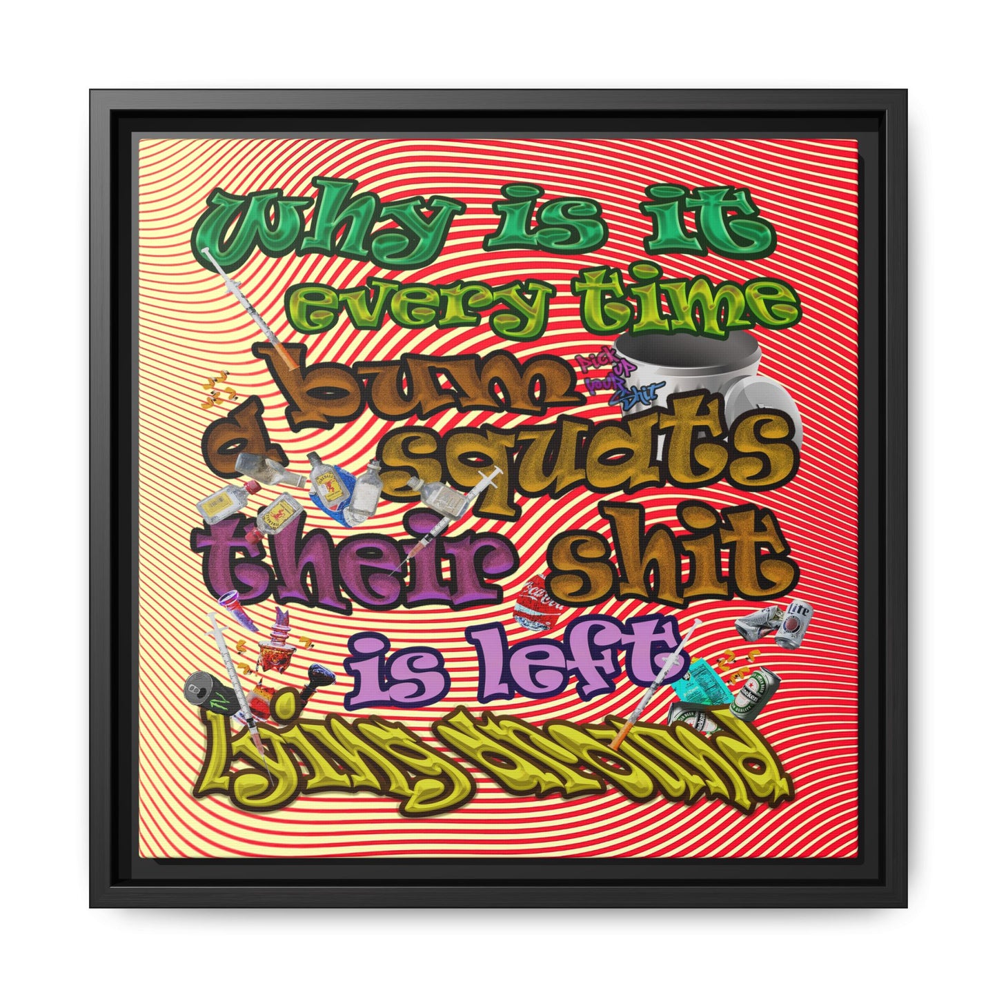 the bum's shit - framed canvas art (yellow-orange wave)