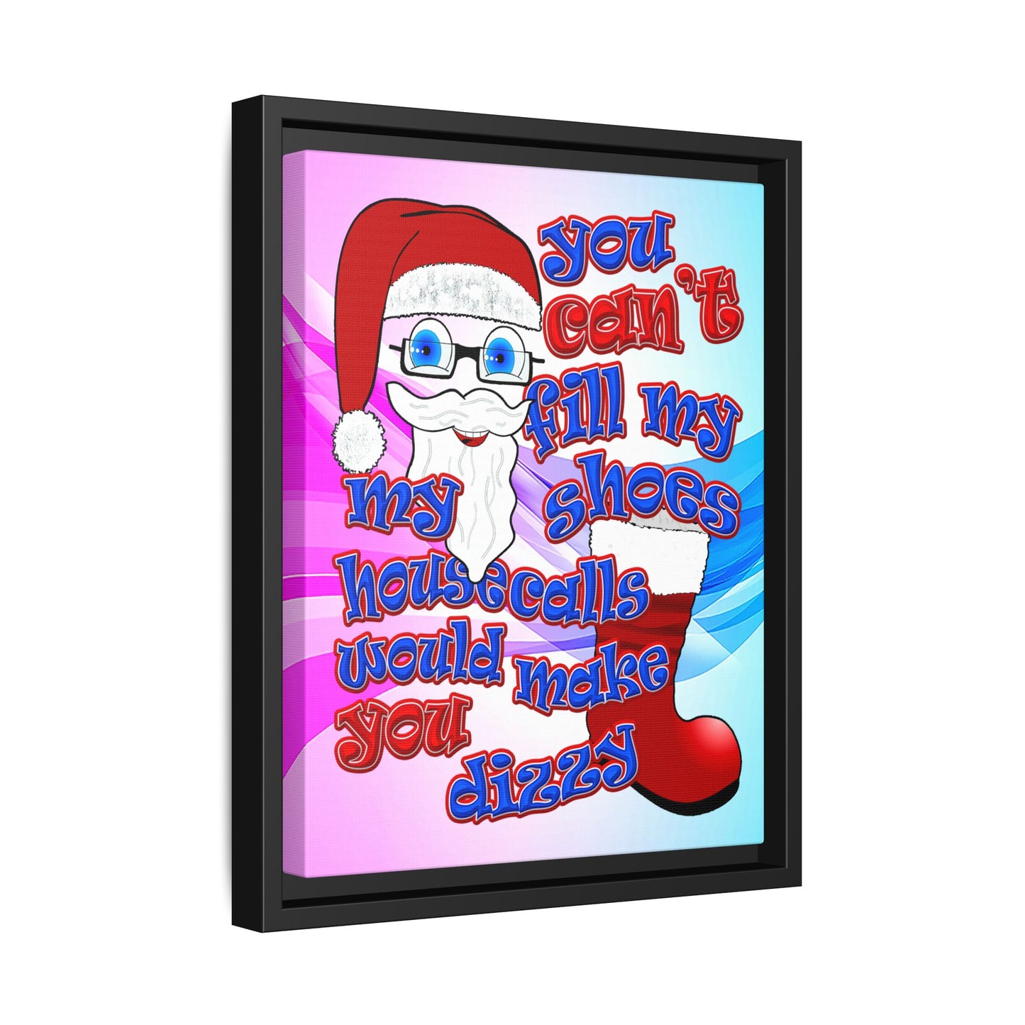 santa's shoes - framed canvas art (light blue-pink wave)