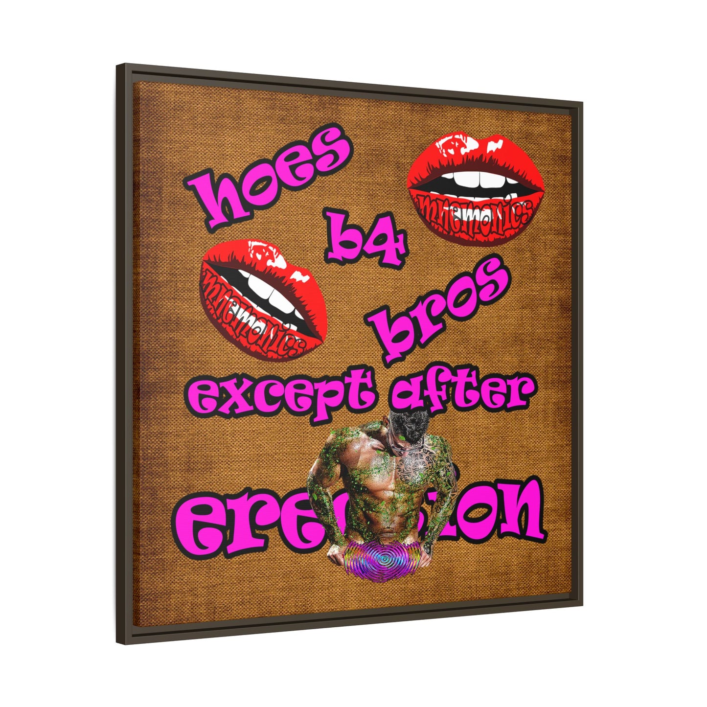 hoes b4 bros - framed canvas art (brown papyrus)