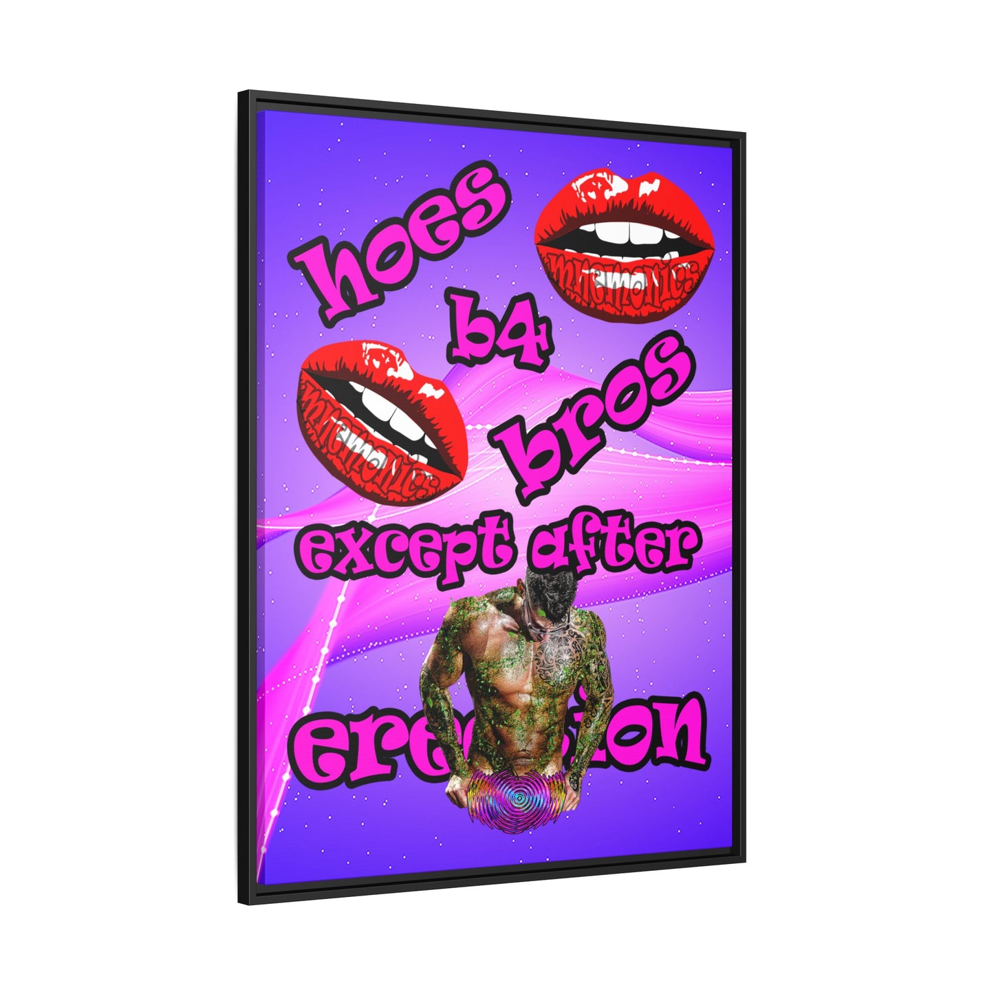 hoes b4 bros - framed canvas art (purple-pink wave)