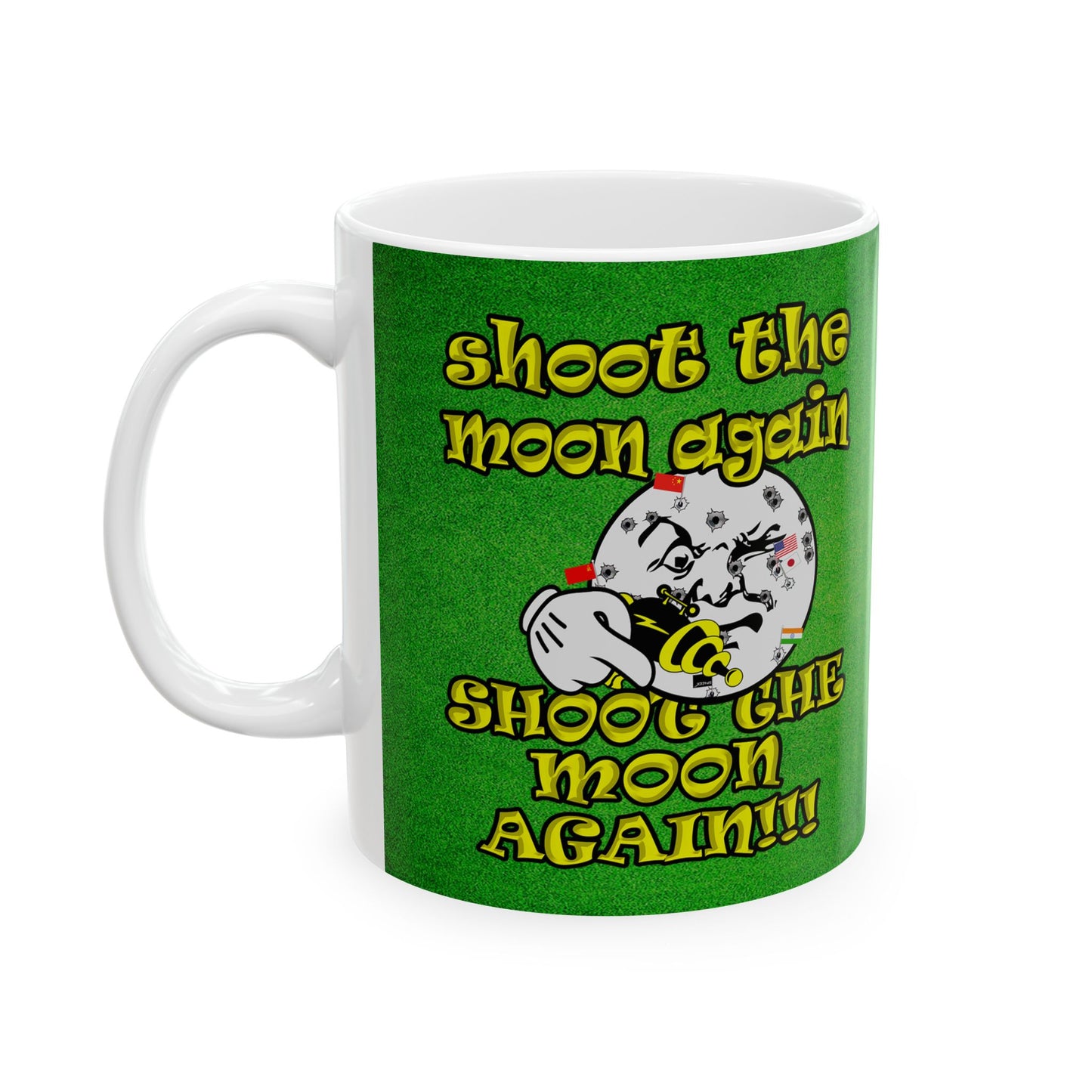 shoot the moon again - White Mug (green turf)