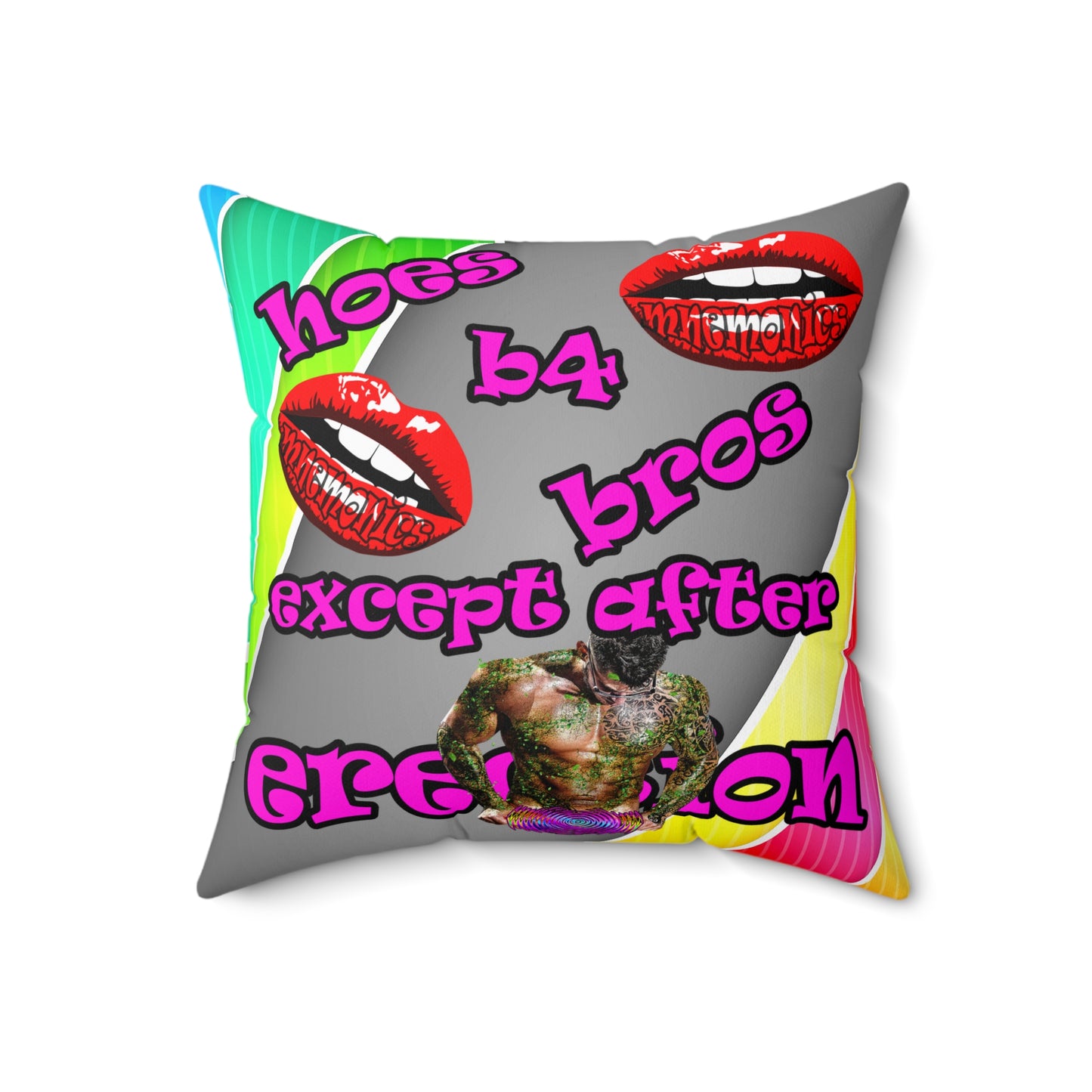 hoes b4 bros - Spun Polyester Square Pillow - (rainbow split)
