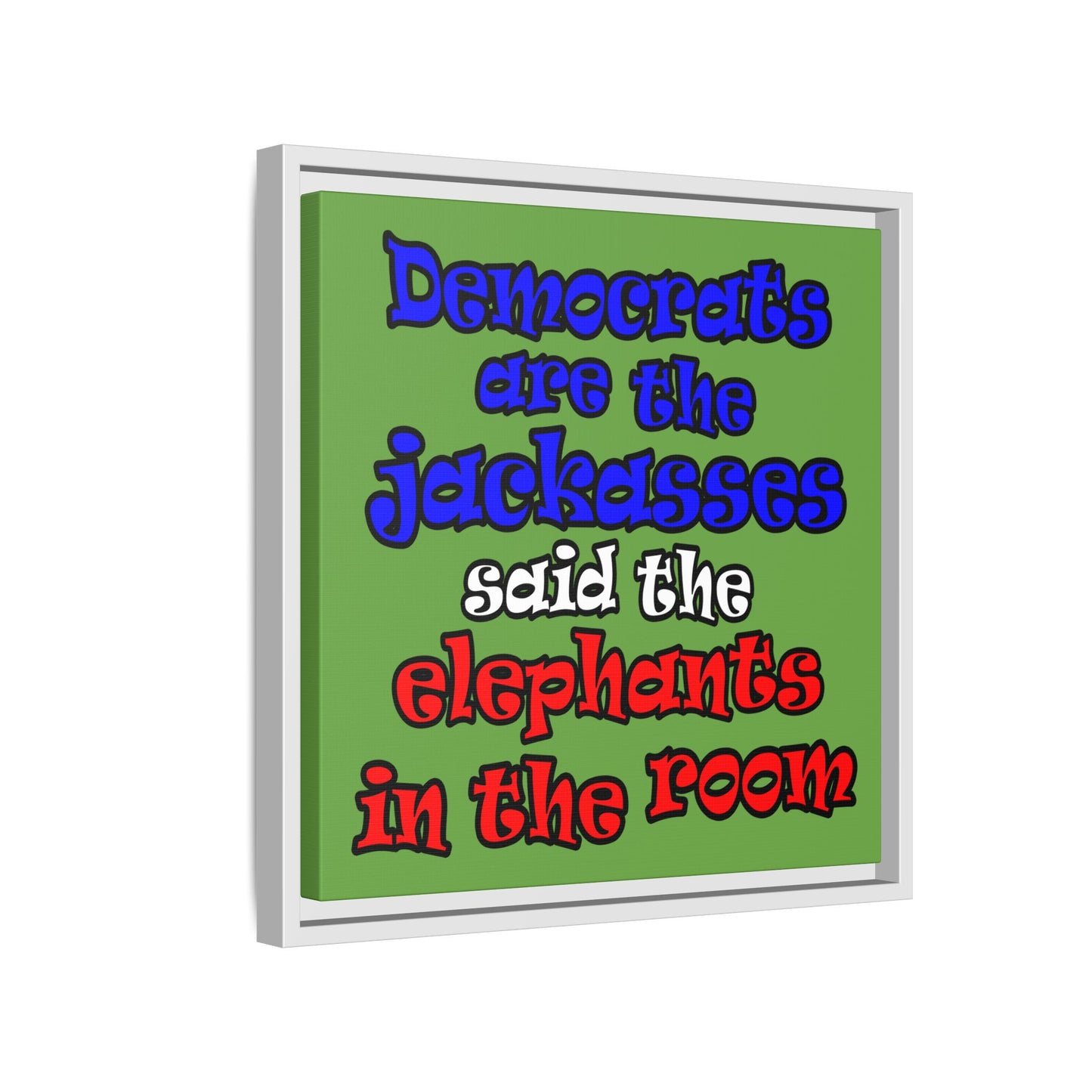donkeys and elephants - framed canvas art (green)