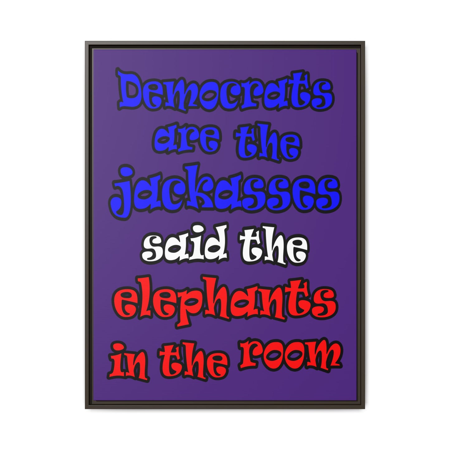 donkeys and elephants - framed canvas art (purple)