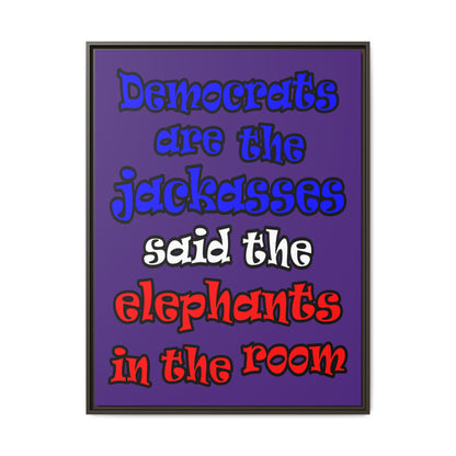 donkeys and elephants - framed canvas art (purple)