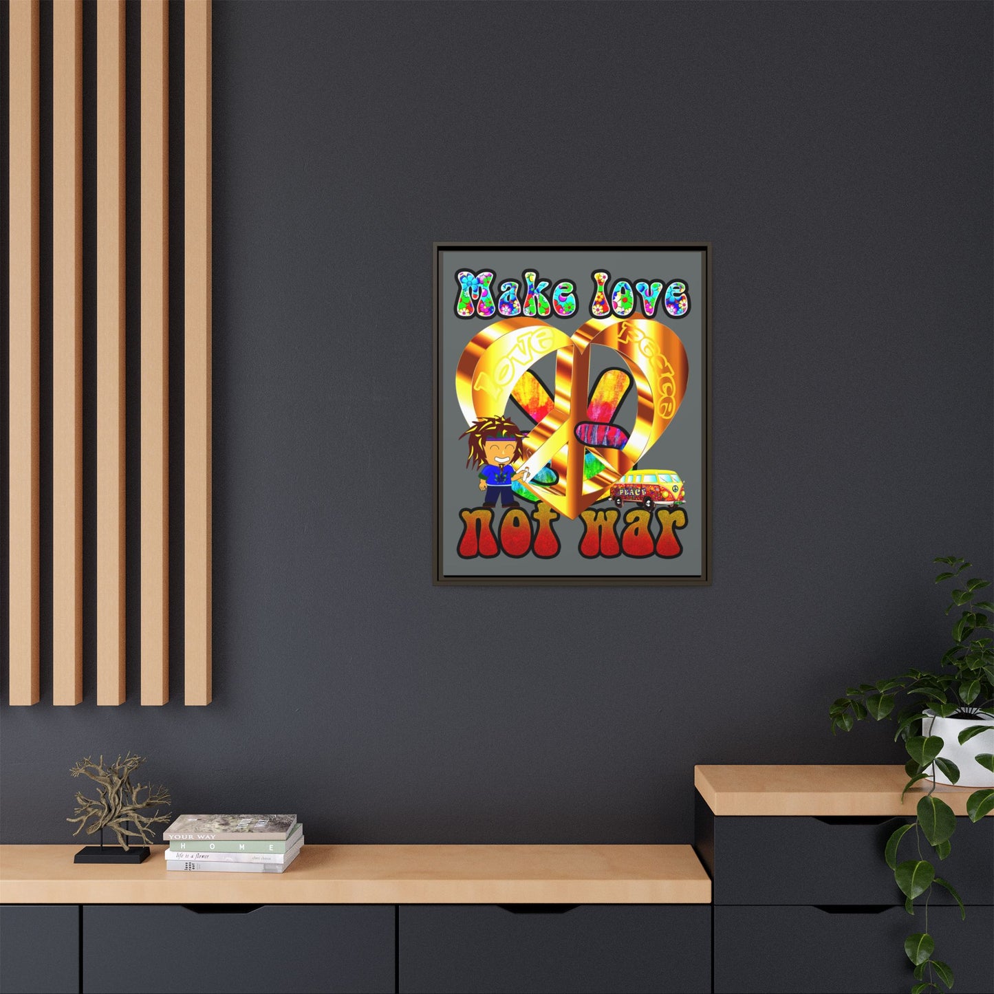 love peace - framed canvas art (dark grey)