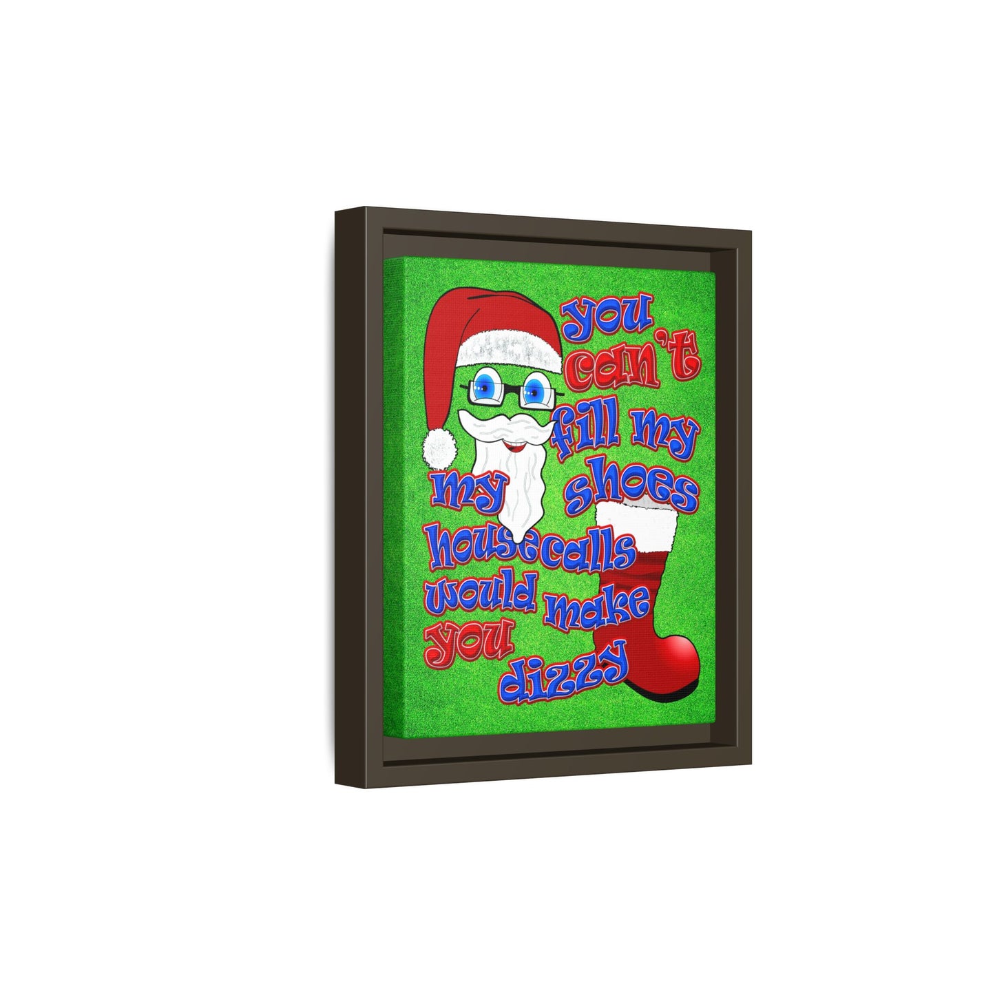 santa's shoes - framed canvas art (green turf)