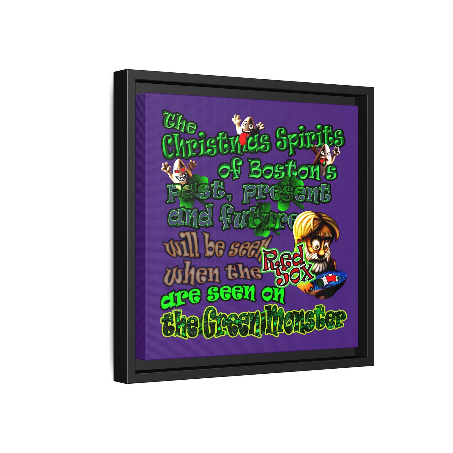 christmas spirits of boston - framed canvas art (purple)