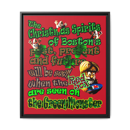 christmas spirits of boston - framed canvas art (dark red)
