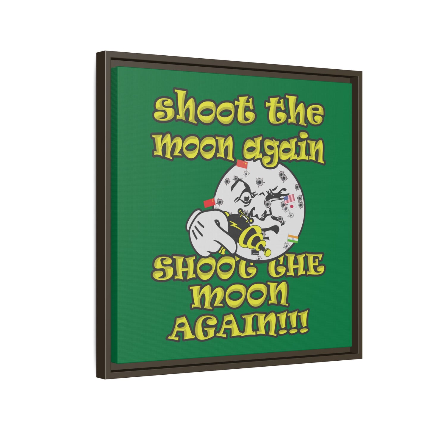 shoot the moon again - framed canvas art (dark green)
