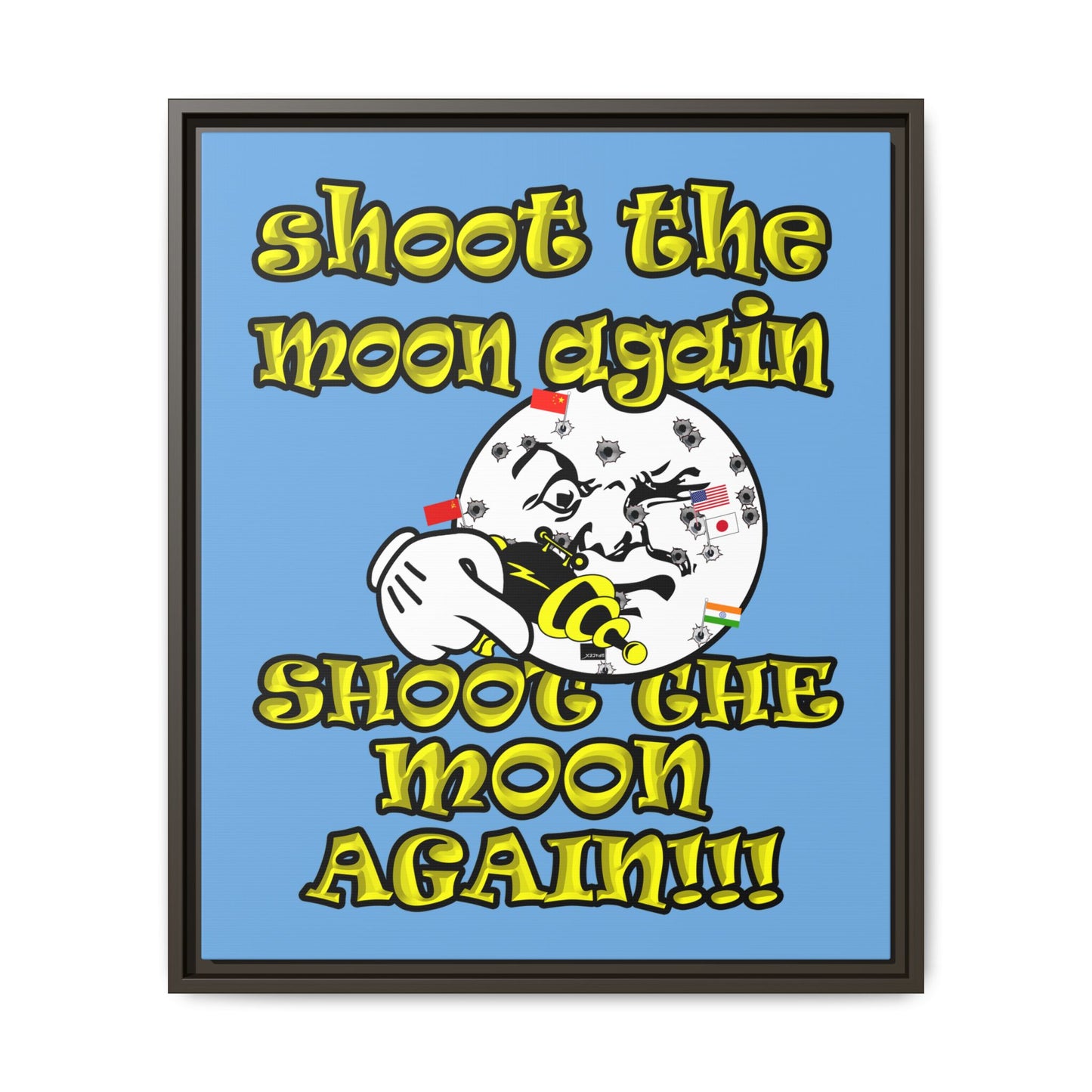 shoot the moon again - framed canvas art (light blue)