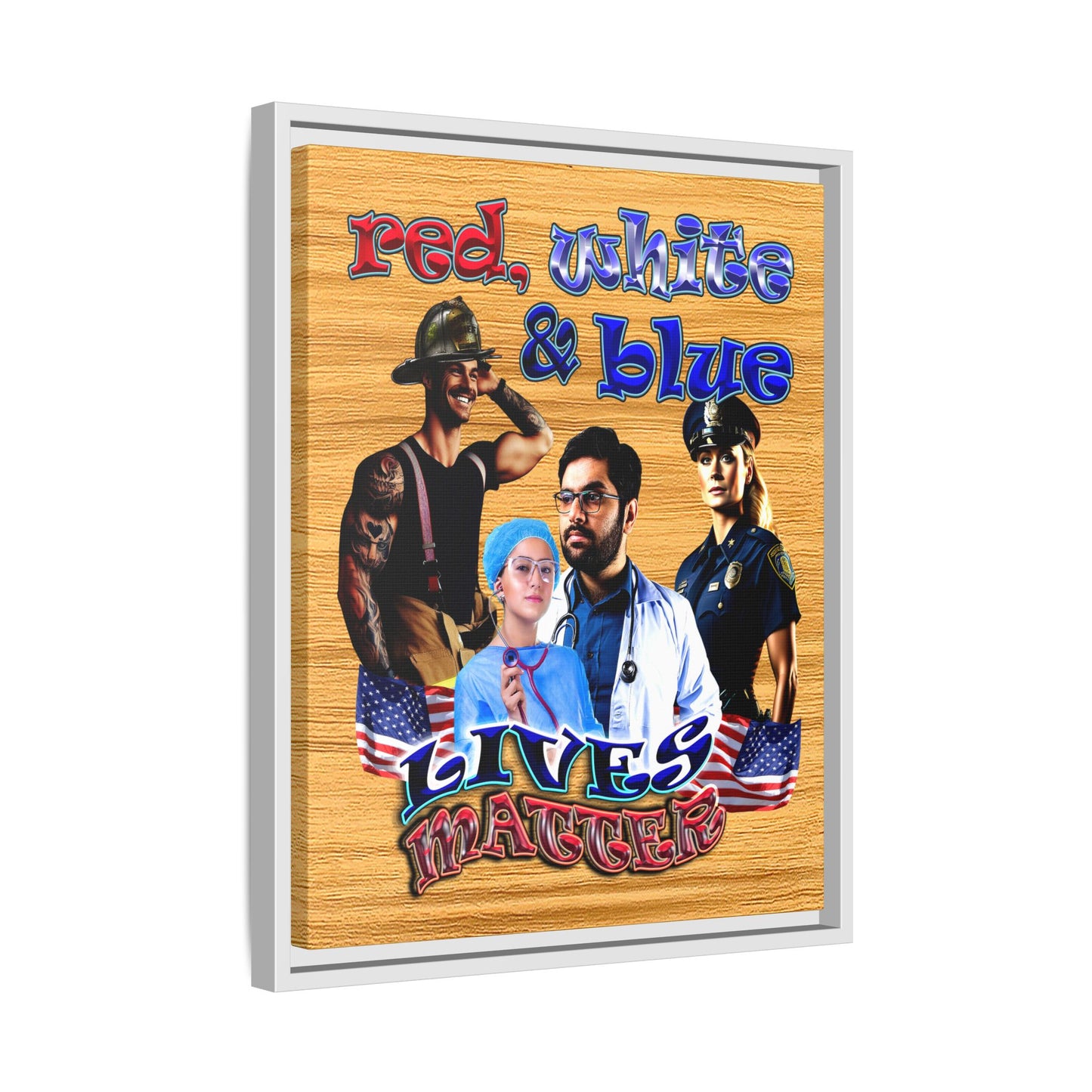 rw&b lives matter - framed canvas art (butterscotch wood finish)