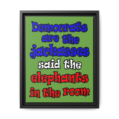 donkeys and elephants - framed canvas art (green)