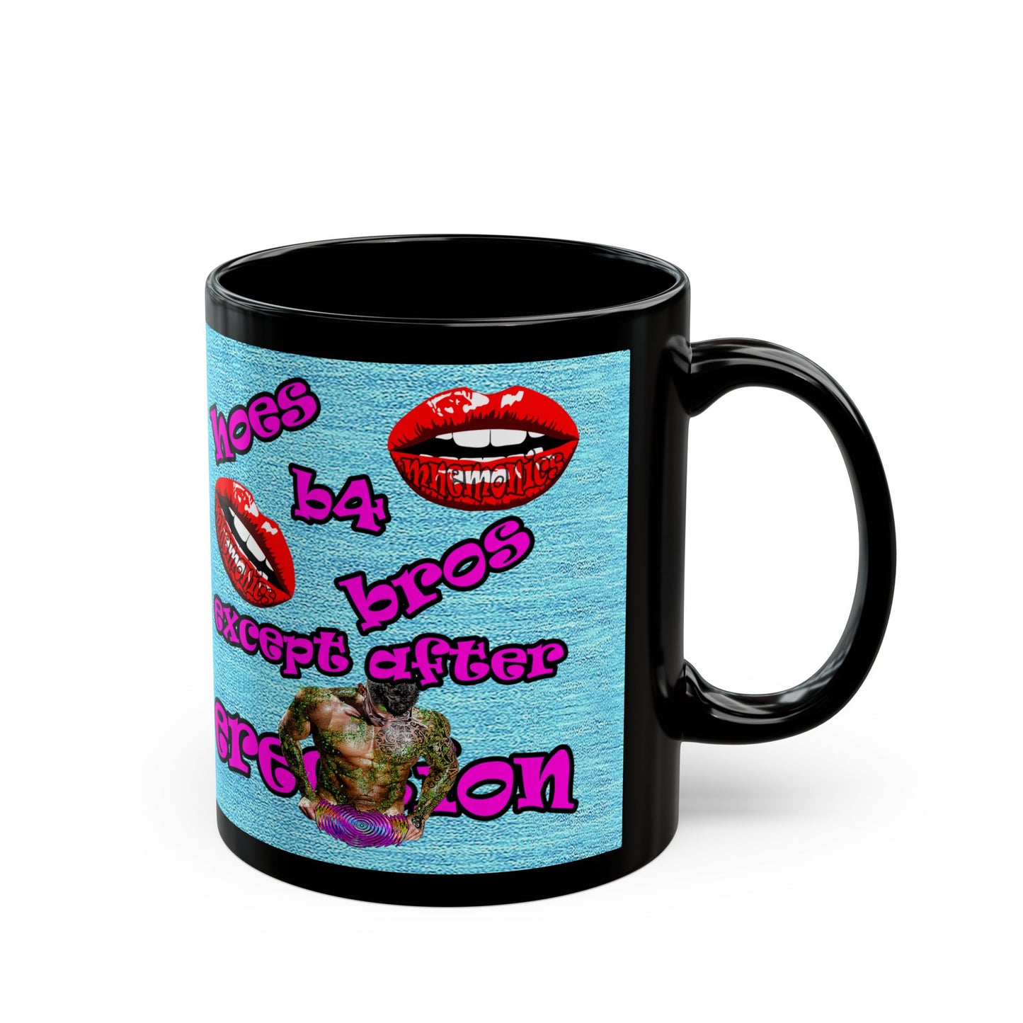 hoes b4 bros - Black Mug (faded blue)