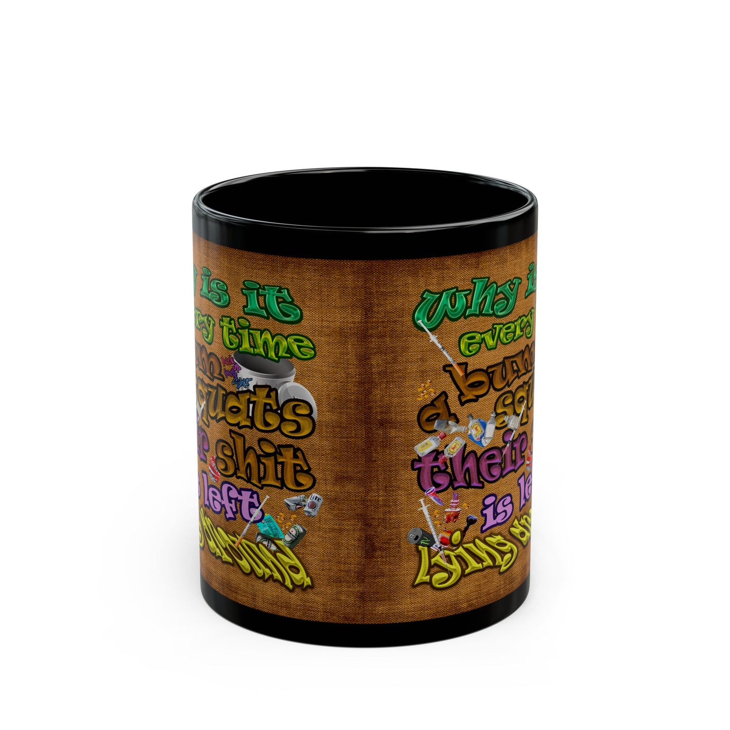 the bum's shit - Black Mug (brown papyrus)