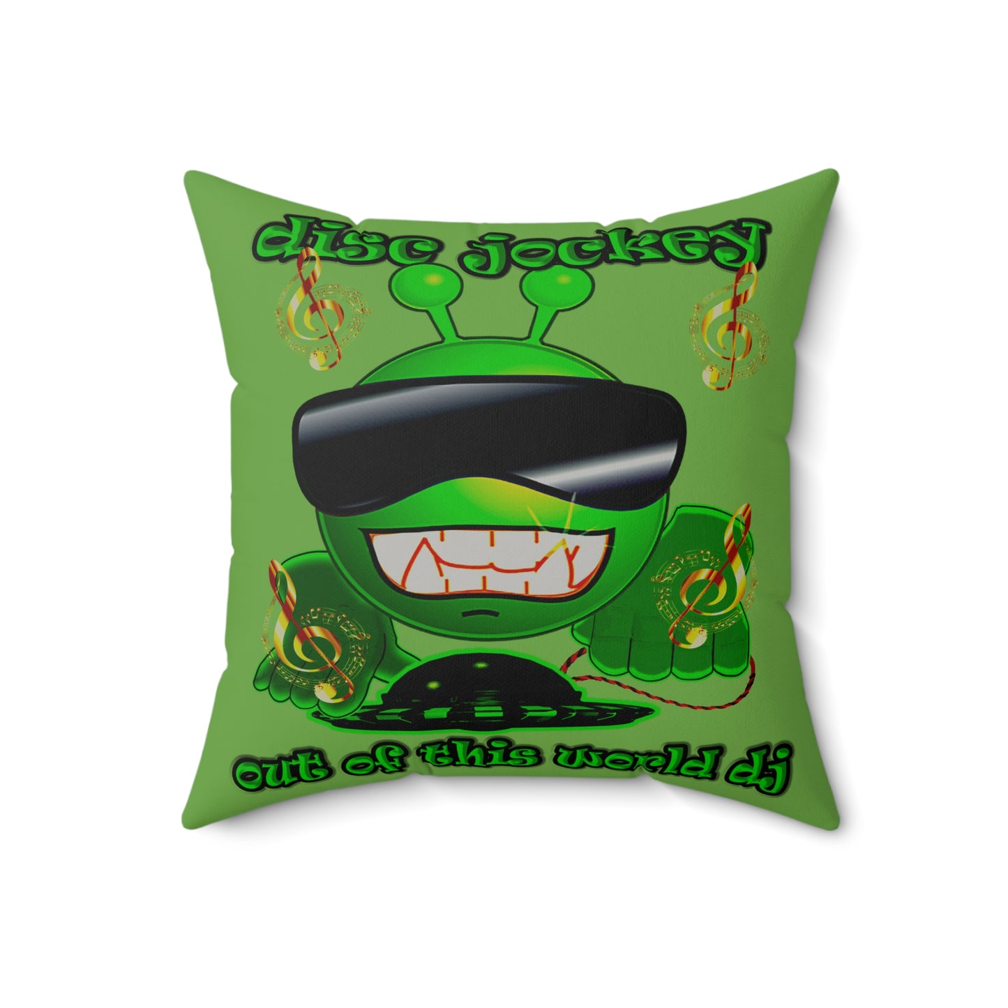 disc jockey - Faux Suede Square Pillow - (green)