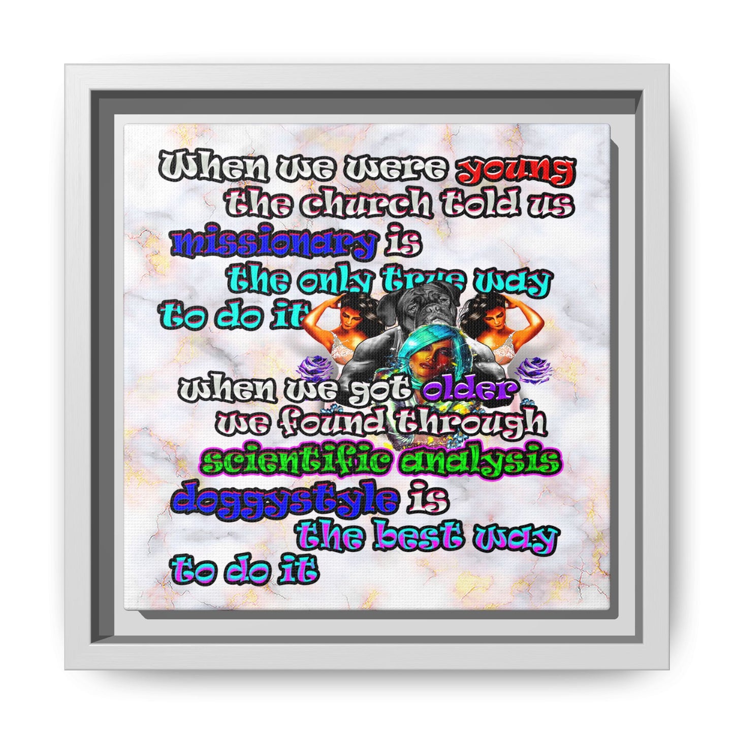 doggystyle - framed canvas art (white marble)