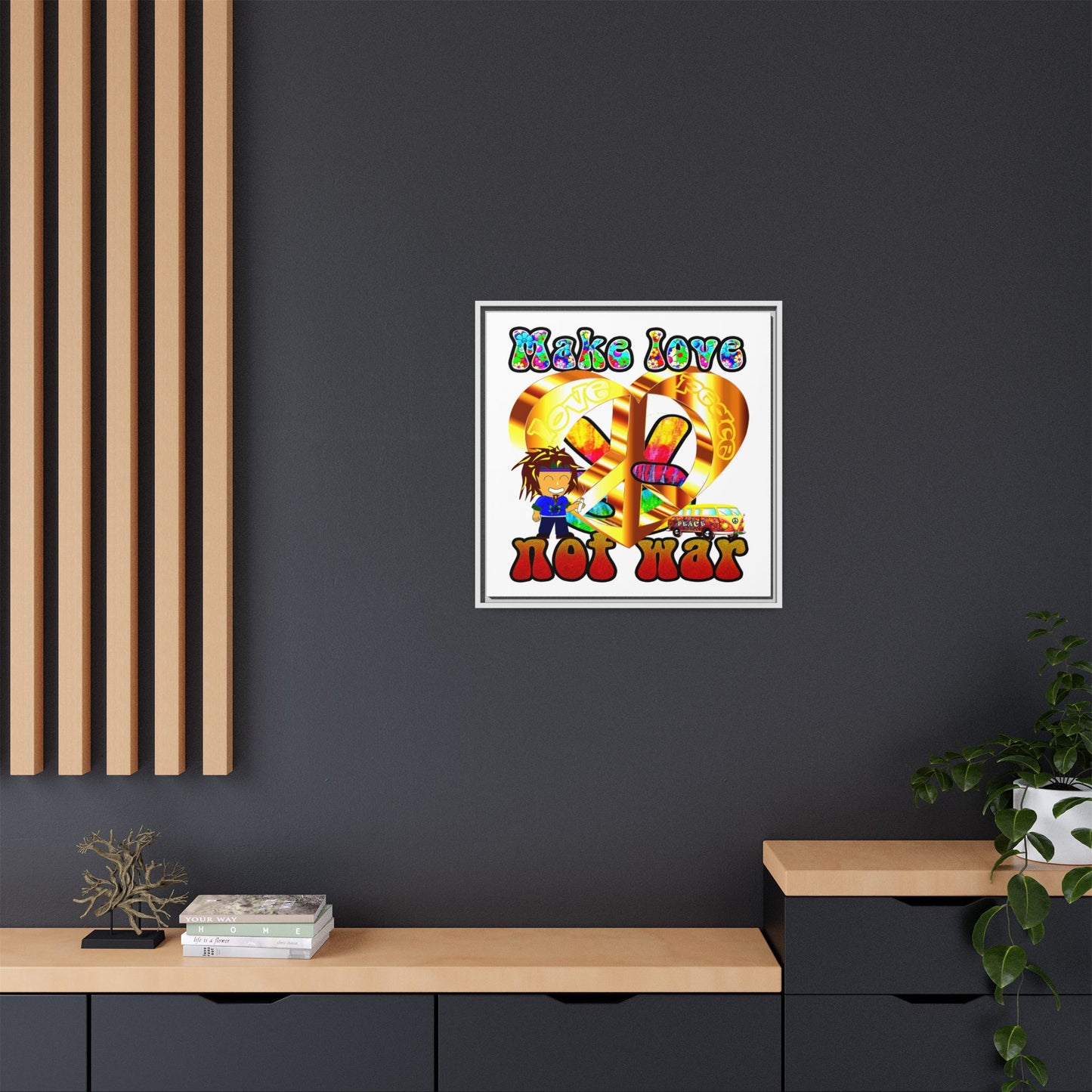 love peace - framed canvas art (white)