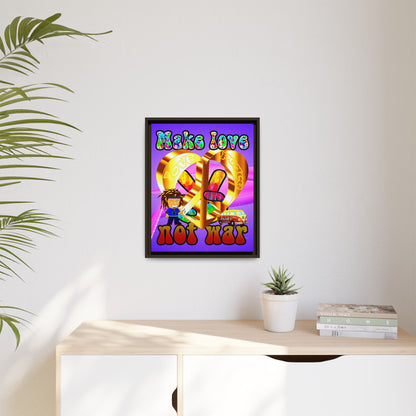 love peace - framed canvas art (purple-pink wave)