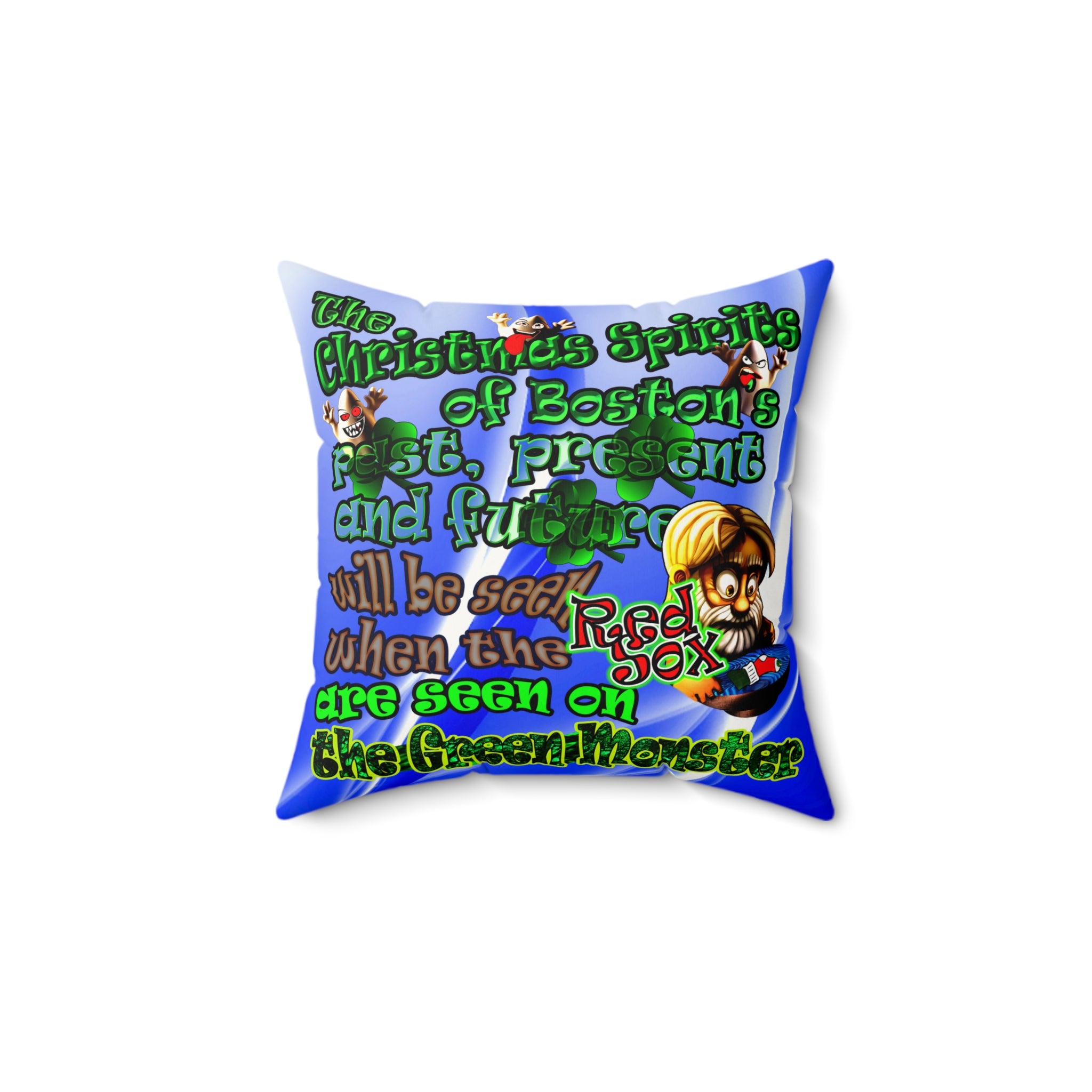 christmas spirits of boston - Faux Suede Square Pillow - (blue-white wave)