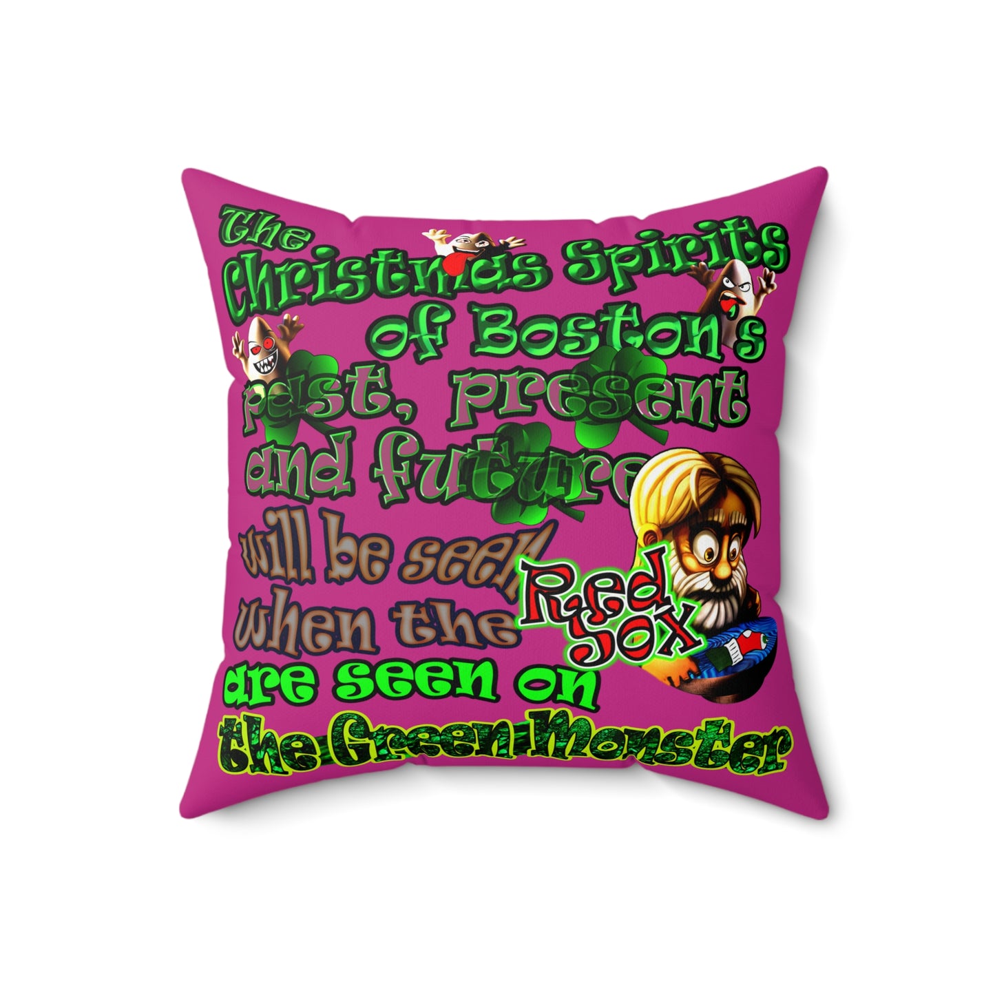 christmas spirits of boston - Spun Polyester Square Pillow - (pink)
